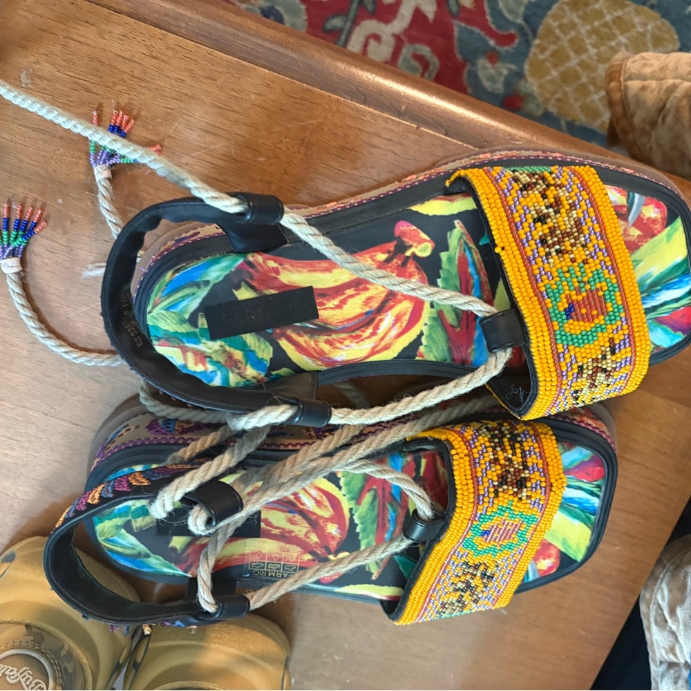 Colorful Beaded Rope Sandals - Vibrant Multi